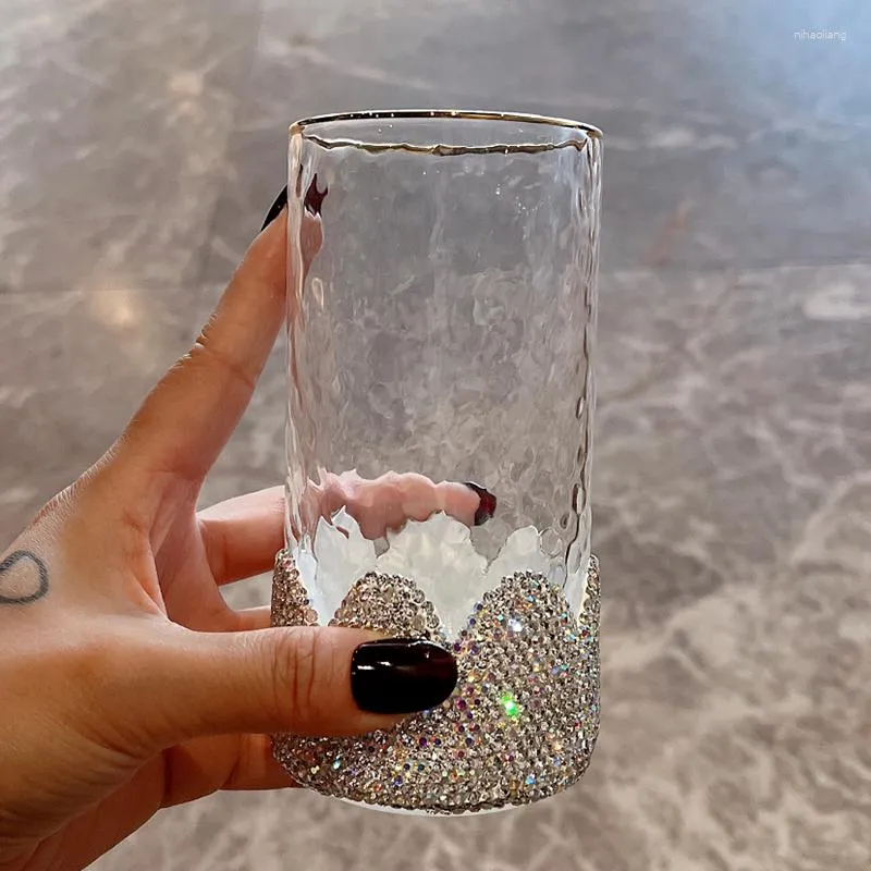 Copos de vinho strass copo de água de vidro transparente diamante suco de leite canecas de café sobremesa drinkware bebida fria copos de coque presentes 300ml