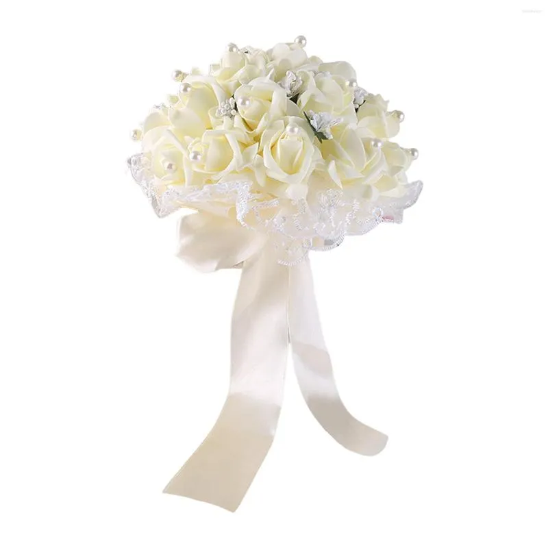Fleurs décoratives mariée demoiselle d'honneur Bouquet de mariage fait à la main avec ruban de soie mariée artificielle pour fête Po Prop cérémonie décor