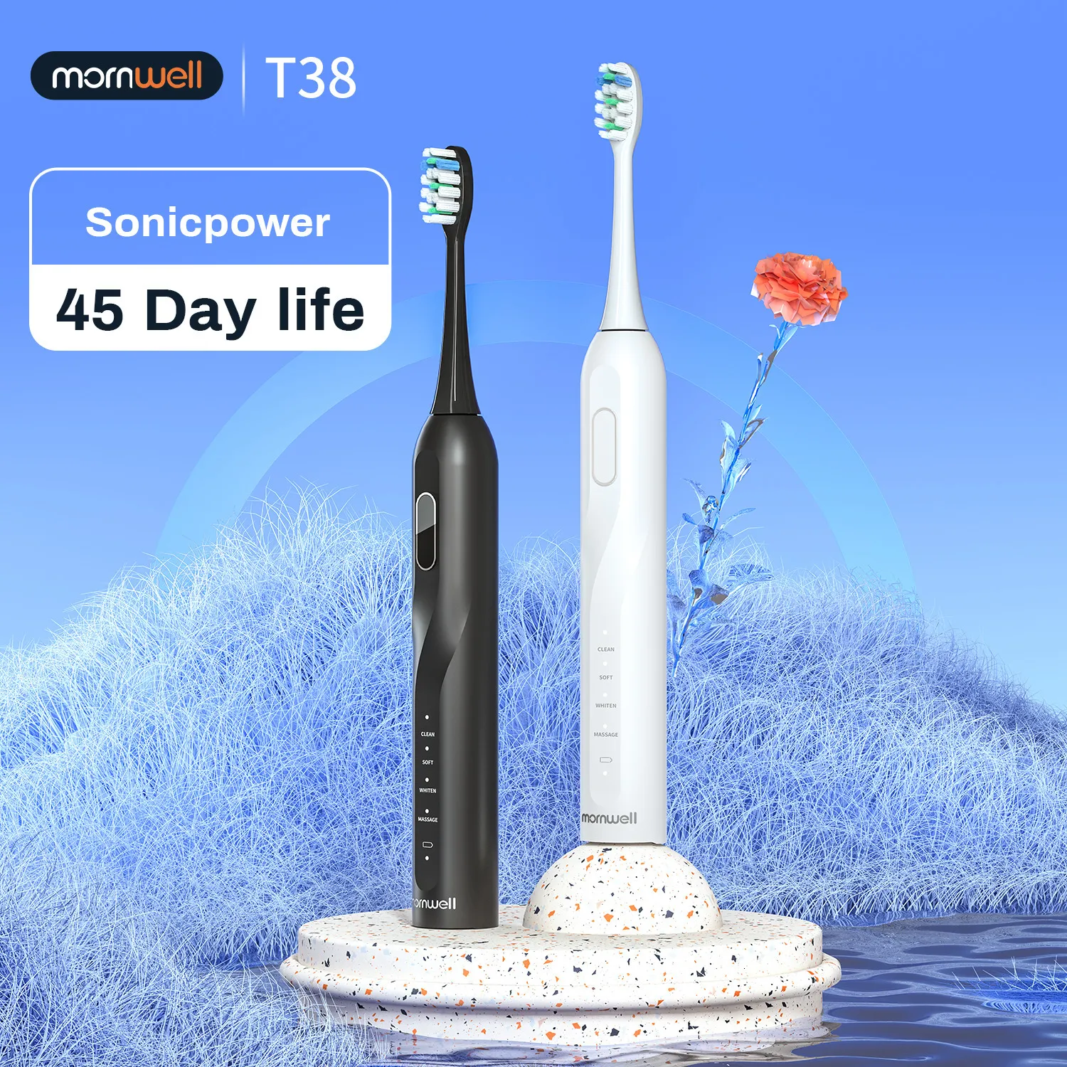 Tandbrush Mornwell Electric Sonic T38 USB Ladda vuxen vattentät ultraljud automatisk tandborste 8 borstar ersättare 230906
