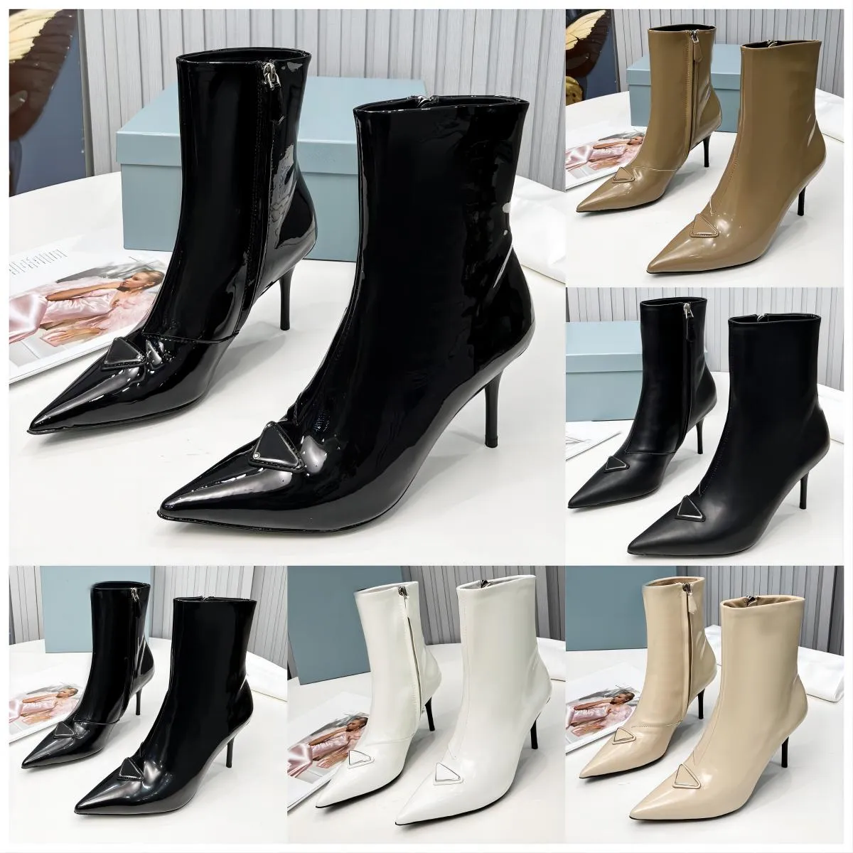 Monolith Re-Nylon Boots Designer Combat Triangle Boot Women Leather Ankle Martin Boots Pouch Battle Shoes Rubber Sole Winter Platform Shoe