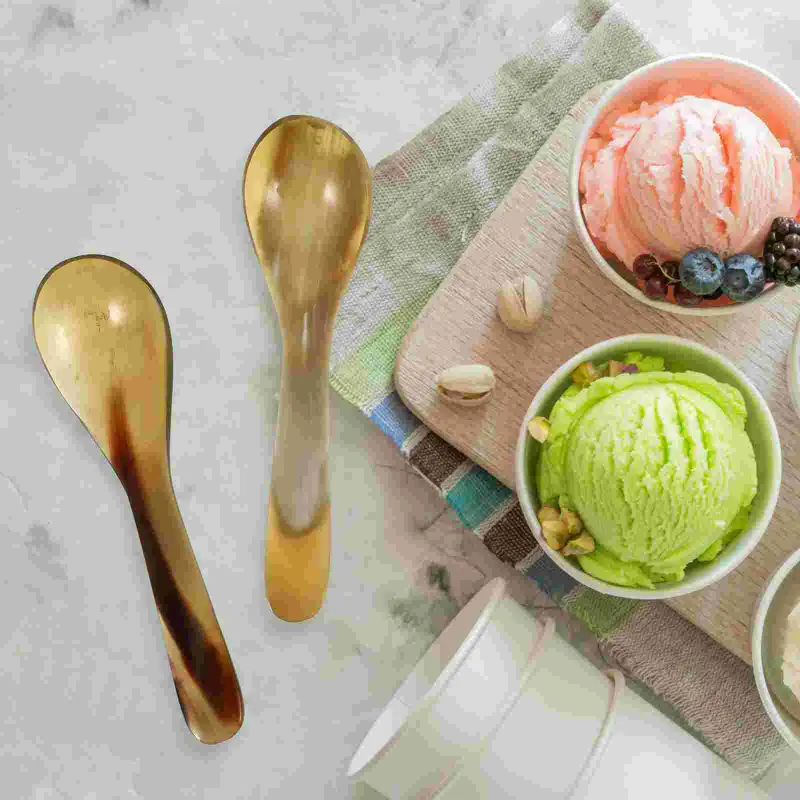 Spoons 4 Pcs Horn Coffee Spoon Dessert Scoop Soup Ox Plastic Stirring Salad Serving Utensils Teaspoon