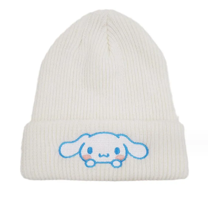 Chapeau chaud d'hiver pour grande fille, bonnet tricoté Kuromi cannelle, bonnet brodé de mélodie, accessoires pour enfants