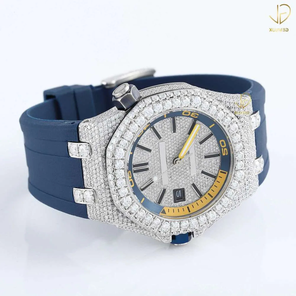 D VVSスタッズ付きモイサナイトダイヤモンドバスダウンパスTter Handmade Top Brand Luminous Men Wear Profsional Wrist Watch fek5je06m