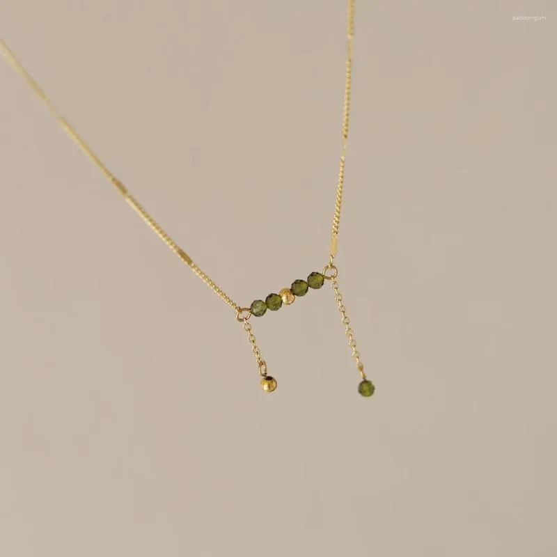 Ketten MO0DAGIRL Ultra zierliche Halskette mit Quasten und Olivenperlen, goldener Choker, minimalistisch, Valentinstag, hypoallergen, Brautschmuck_voghion.com