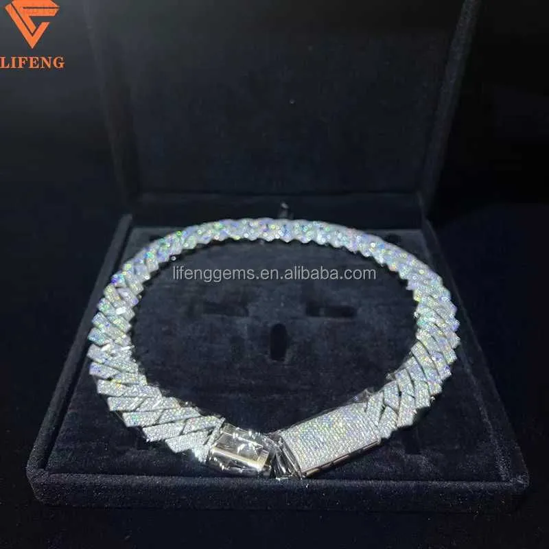Passera Diamond Miami Hip Hop Jewelry VVS Stone Moissanite 925 Sterling Silver Necklace Moissanite Kubansk länkkedja för män CSNJA