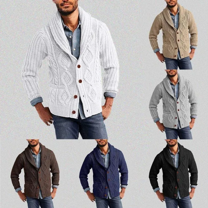 Pulls pour hommes mâle automne et hiver mode couleur unie pull veste chaude cardigan revers poche bouton pull pulls en tricot