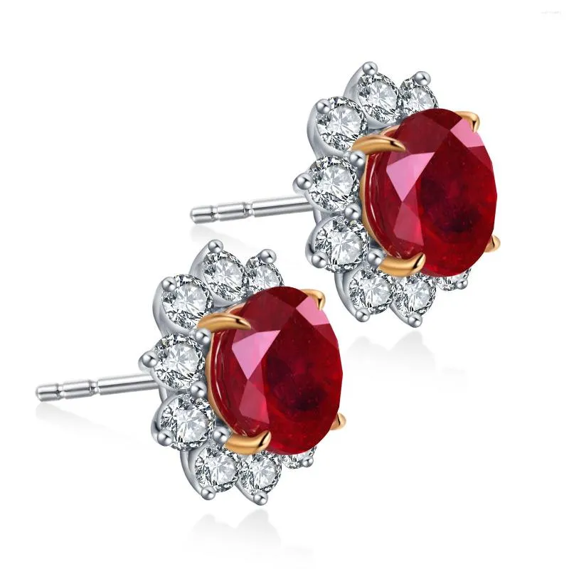 Stud Earrings Natural Treatment Ruby 2023 18K Gold 3.356ct 7 7mm Red Round Rose Cut Fashion Style Jewelry