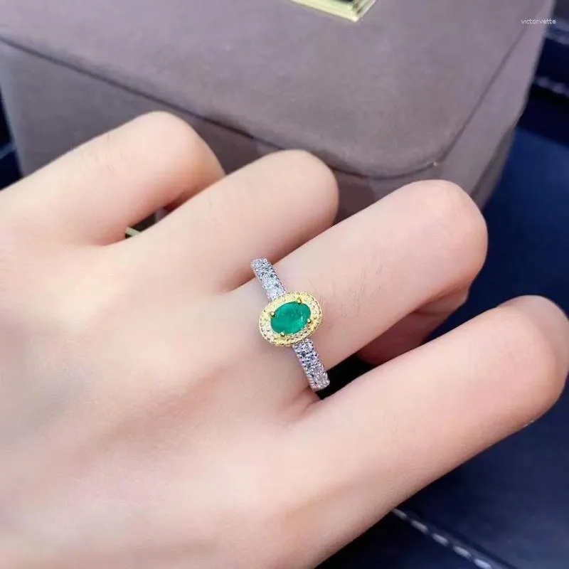 Cluster-Ringe, das Geschenk für Ihre Mutter, natürlicher und echter Smaragd-Ring, 925er-Sterlingsilber, Jahrestag, edler Schmuck für Männer oder Frauen