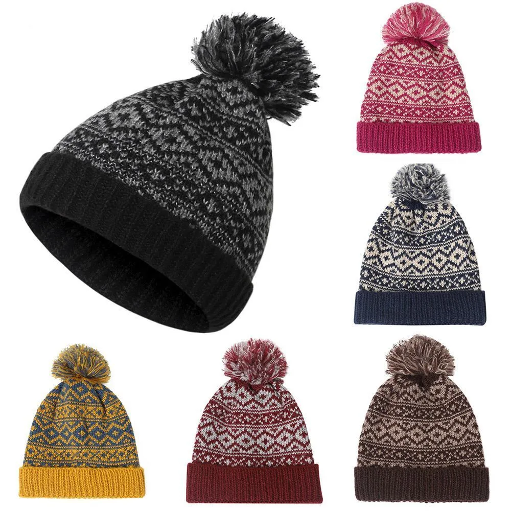 Шляпы с широкими полями, лыжная шапка-ведро, зимняя теплая мужская вязаная шапка с помпоном, шерстяная шапка с помпоном 230907