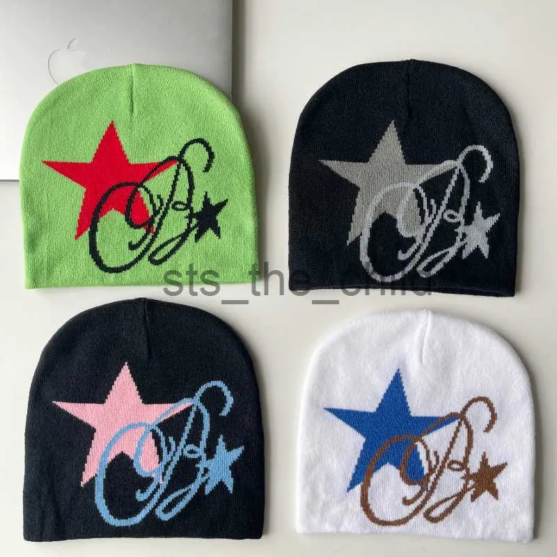 Bonnet / Skull Caps Garçon Filles Hip Hop Street Hip Hop Tricot Chapeau Femmes Y2k Style Star Beanie Chapeau Automne Hiver Mode Skullies Caps x0907