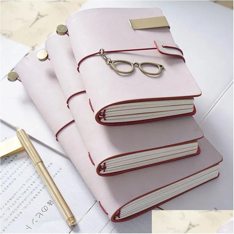 Notepads Wholesale White Fog Wax Leather Tn Hand Book Notepad Handmade Cowe Notebook Loose-Leaf Pink Girl Drop Delivery Office School Dhdlv