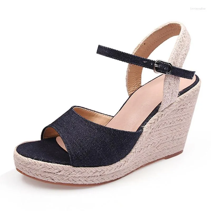 Sandalen LIHUAMAO Elegantie Espadrilles Wiggen Enkelband Platform Vrouwen Hak Pompen Touw Zool Csaual Schoenen