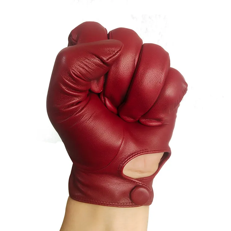 Gants de Conduite Mitaine en Cuir Rouge pour Hommes - Sans doigts