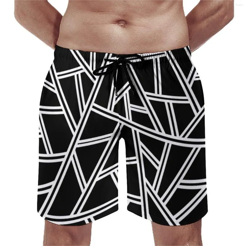 Men's Shorts Abstract Geometry Board Summer Black Lines Print Running Short Pants Fast Dry Casual Oversize Swimming Trunks