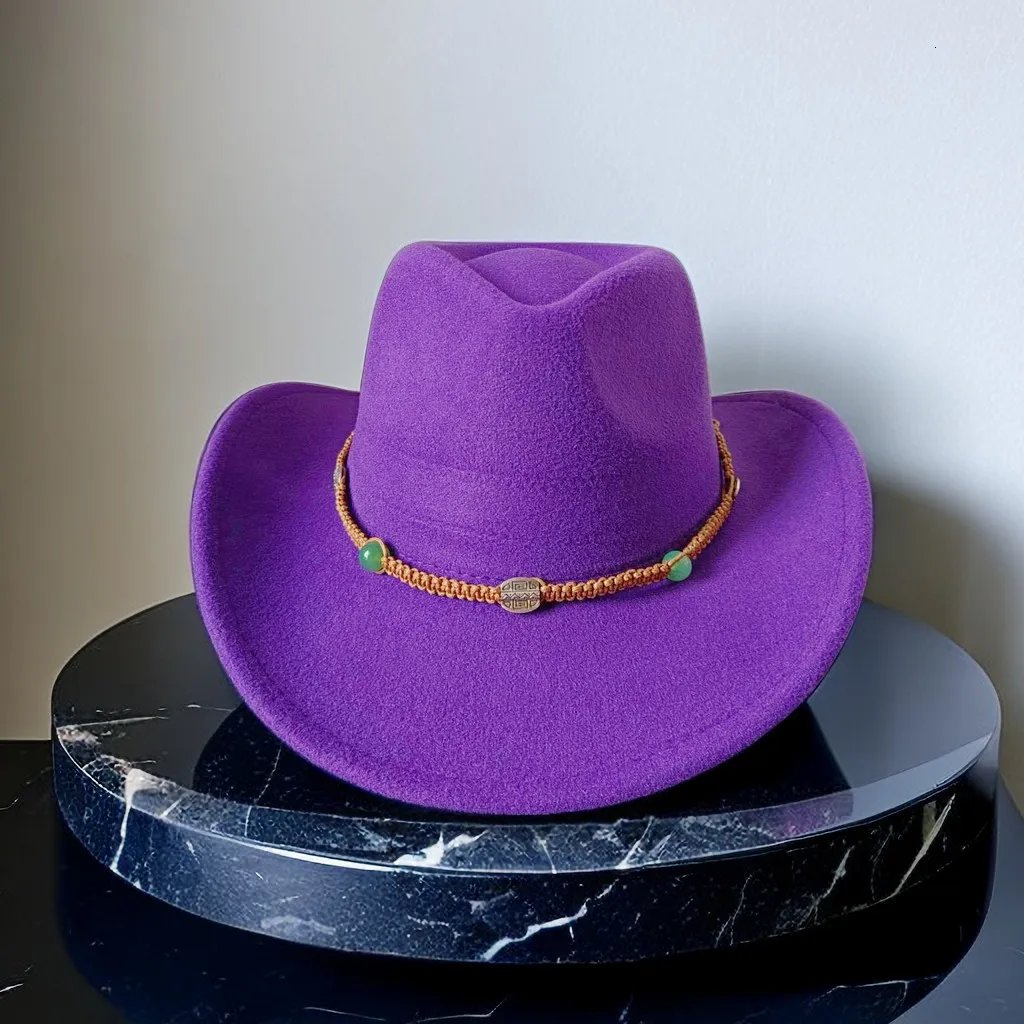 Ampla borda chapéus balde 2023 chapéu de cowboy roxo colorido mais belo cavaleiro homens e mulheres jazz casal ocidental 230907