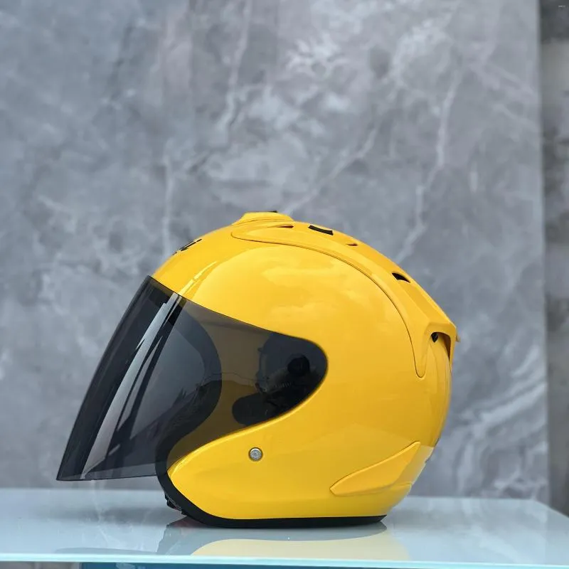 Capacetes de motocicleta 4 meio capacete amarelo brilhante corrida rosto aberto casco casco ece aprovado homens e mulheres