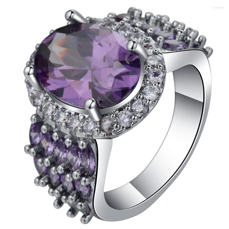 Wedding Rings UFOORO Luxury Purple Ring 3 CT Charm Marquis Cut Zircon Band Princess Engagment Jewelry Gift For Women