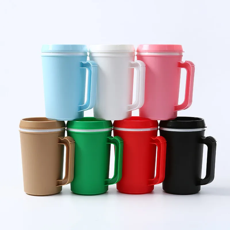 22oz Plastic Trucker Coffee Mug - Double Wall Insulated Tumbler with  Handle, Straw & Lid, Personalized Custom Logo, Reusable Sippy Cup for Adults