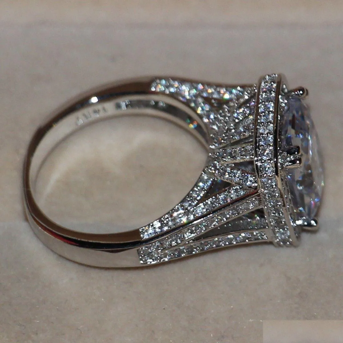 Fedi nuziali misura 5-11 gioielli di lusso 8 ct grande pietra zaffiro bianco 14 kt oro riempito Gf diamante simulato anello di fidanzamento per matrimonio L Dh7Ed