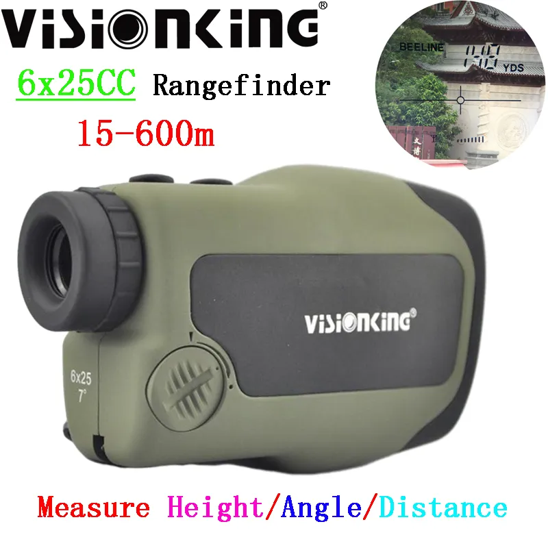 Wizja Kompaktowa laser 6x25 Rangefinder 600 metrów BAK-4 Dach 7 ° Big Field Range Finder do zewnętrznego polowania na golfa Kąt Kąt Wysokość monokularna