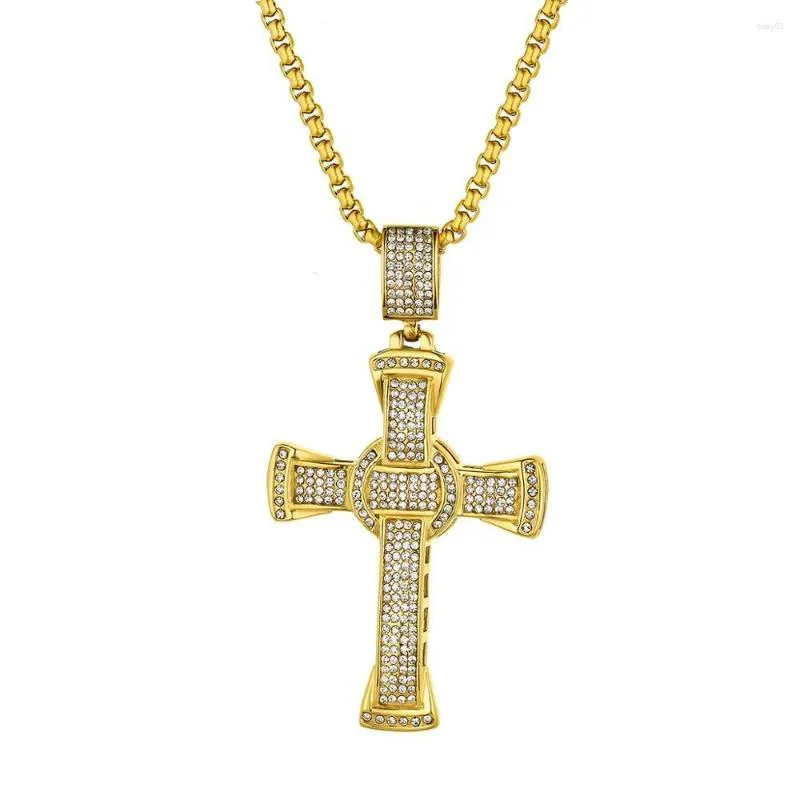 Anhänger Halsketten BONISKISS Mode Gold Silber Farbe Strass Jesus Kreuz Halskette Für Männer Frauen Edelstahl Religiöse Schmuck Geschenk