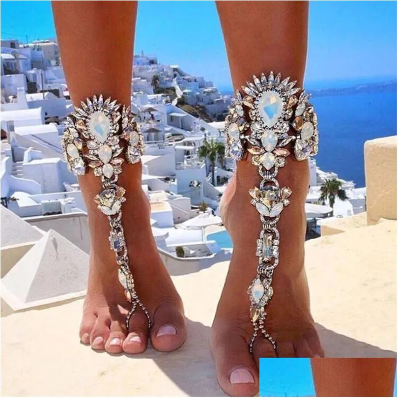 Anklets Boho Crystal Anklet Australia Beach Vacation Ankle Bracelet Sandals Y Leg Chain Female Statement Asteria Lyra Foot Jewelry Dro Dh8Xe