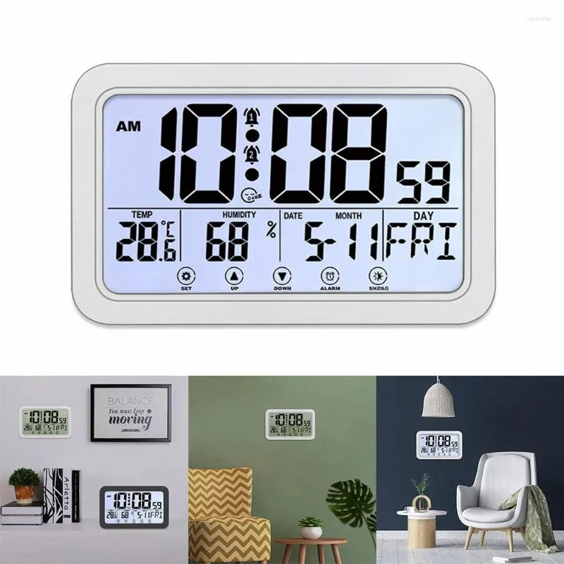 Wall Clocks Large Screen Digital Temperature Humidity Display Student Snooze Alarm Touch Setting Button Home Office Decor