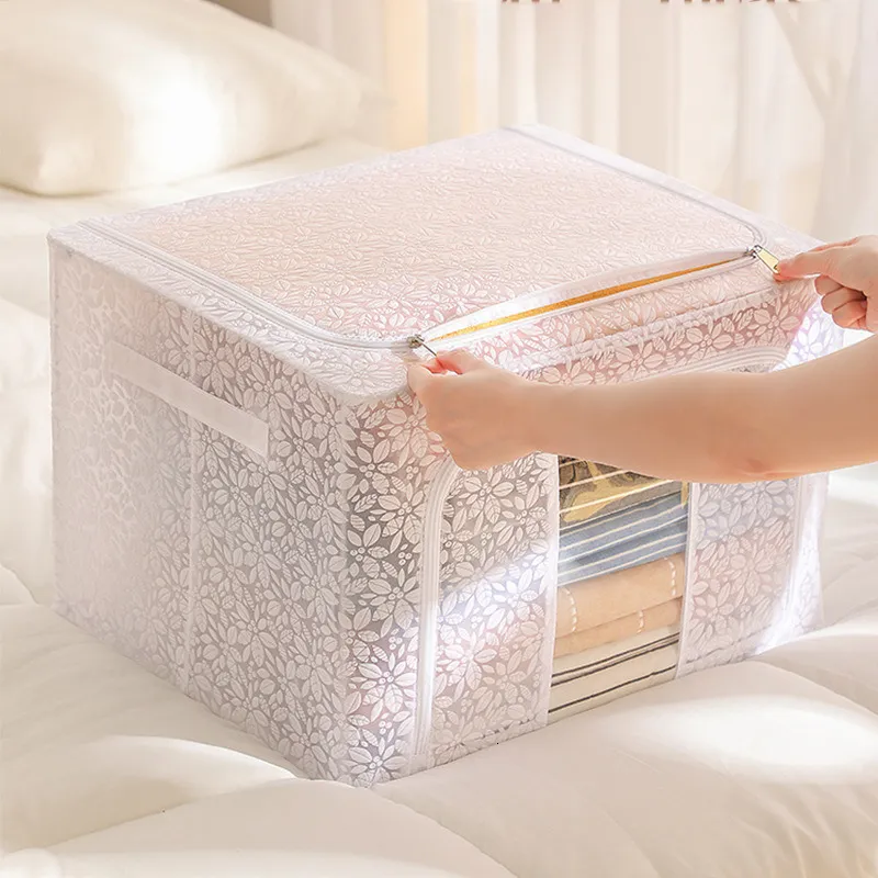 Boîtes de rangement Bacs Fleurs transparentes Boîte pliable Grande capacité de la maison Organisateurs pour vêtements Couverture de couette Armoire Organisateur de vêtements 230907