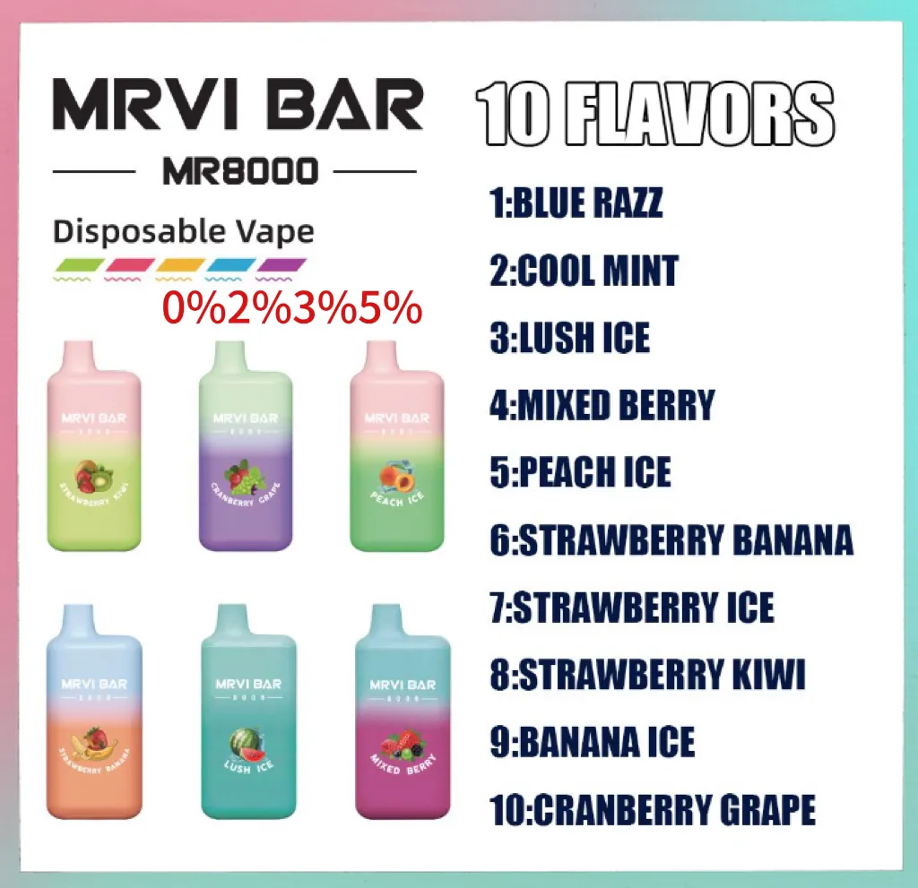 MRVI BAR 8000 Puffs Vape Pen With 650mAh 5000mah Battery, 15ml Prefilled  Pod, And 10 Flavors In Stock Now! From Sellernick, $3.75