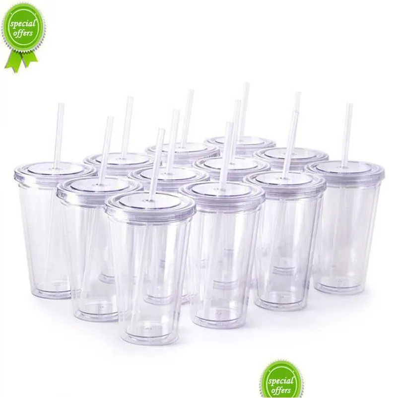 Su Şişeleri 16oz/22oz Yeniden Kullanılabilir Seyahat Buz Kahve Kupaları Çift Duvar Kaplamalı Açık Plastik Tumbler ve STS 1 PCS 3 PCS 12 PCS/SET DHRJL