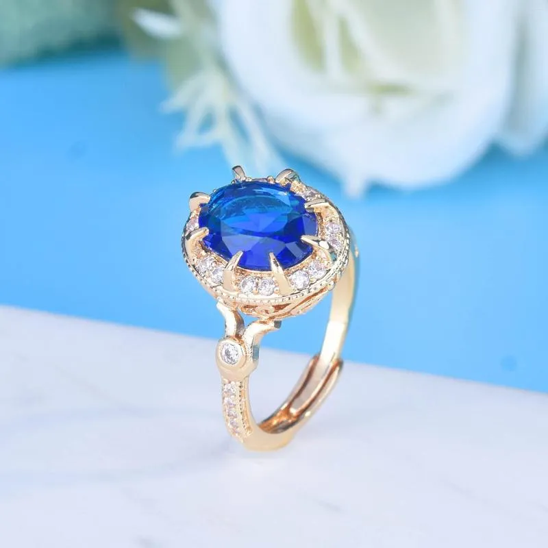 Pierścienie klastra Sprzedawanie luksusowego zaangażowania ślubu królewskie szafirowe spinel otwarty pierścień