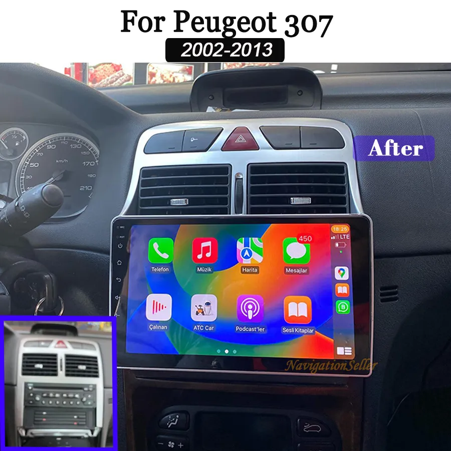 Carplay Android Radio dla Peugeot 307 2002-2013 9-calowy ekran dotykowy Android Auto GPS WiFi Bluetooth FM RDS RDS USB Auto Stereo Player Multimedia Car DVD