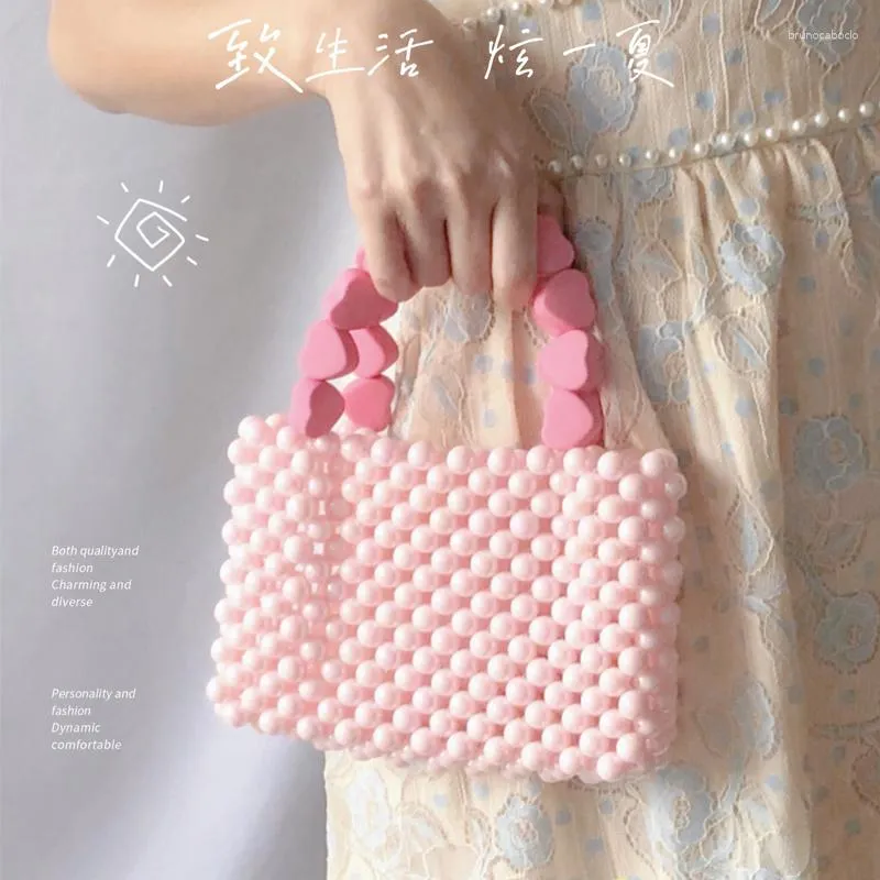 Evening Bags Love Solid Color Clear Purses Handbags Jelly Pink Yellow Handmade Pvc Bag Fairy Peach Heart Beaded Gree Totes