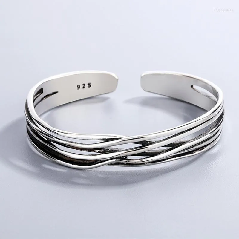 Bangle Retro Wave Gevlochten Armbanden Verzilverd Sieraden Persoonlijkheid Geometrische Prachtige Opening Bangles SL037