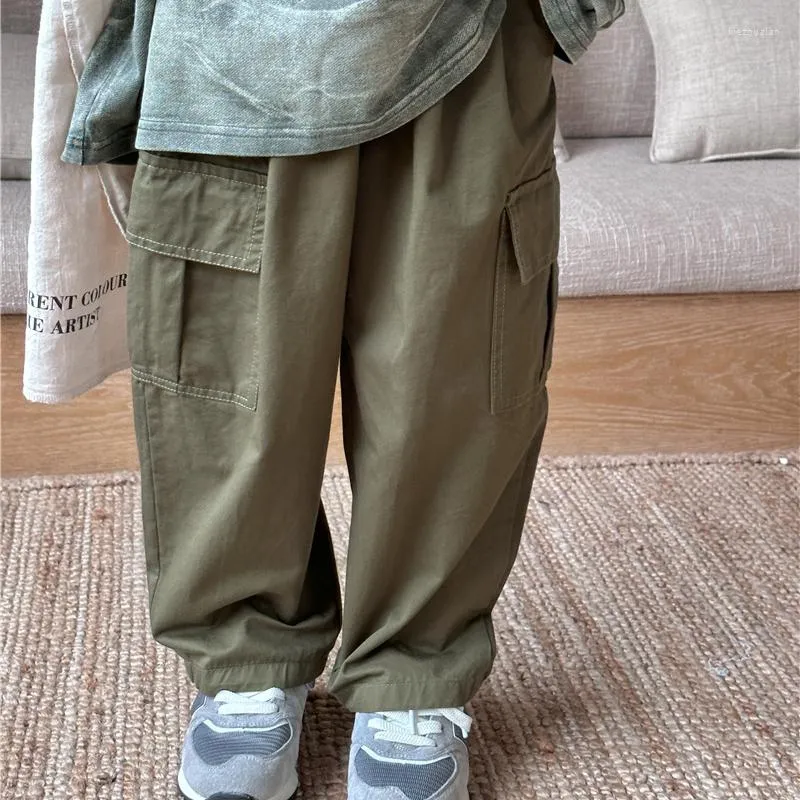 ズボン子供用パンツ2023秋の韓国人の男の子サイドポケットカジュアルベイビーウォッシュコットンキッズボーイズ