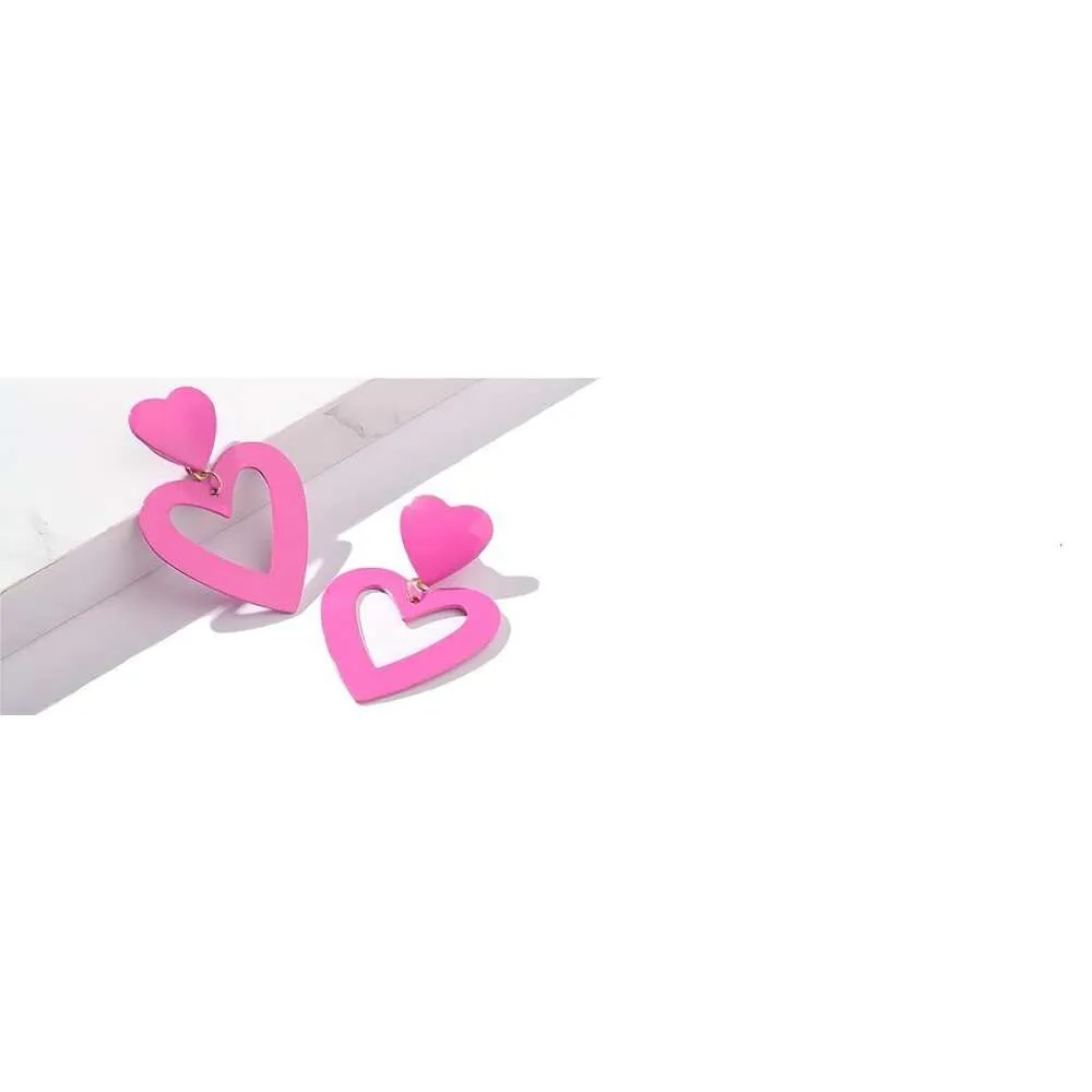 Pink heart earrings for women dangling