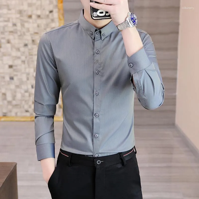 Men's Dress Shirts 2023 Spring Style Shirt Long-sleeved Slim Korean Version Of Plankton Handsome Hair Stylist Trend