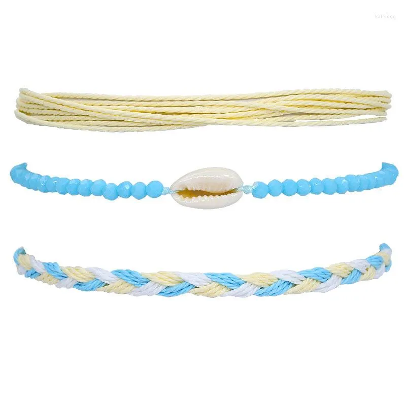 Bracelets de charme 3pcs bracelet imperméable mode coque décontractée coque de style océan cire colorée perle borde