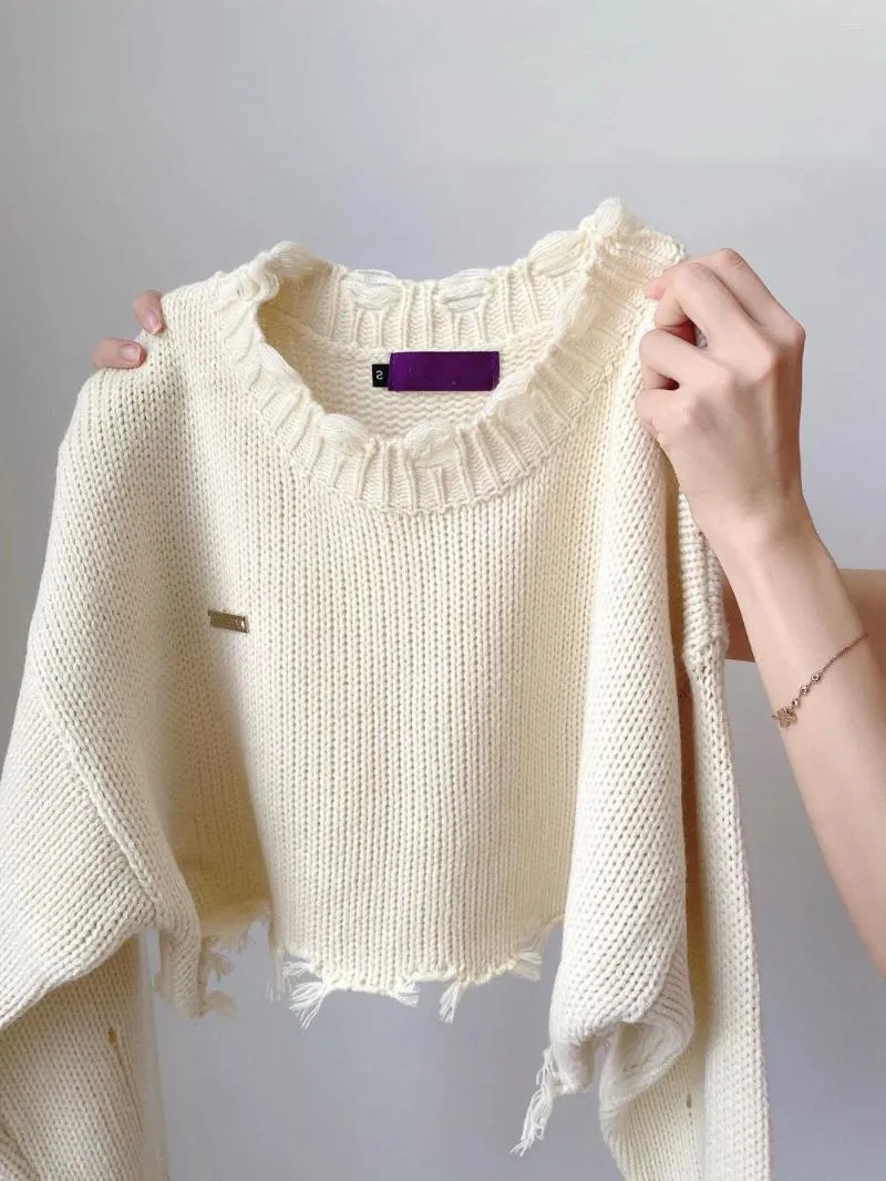 Y2K Punk Broken Hole Knit Pullover Sweater Fashionable O Neck