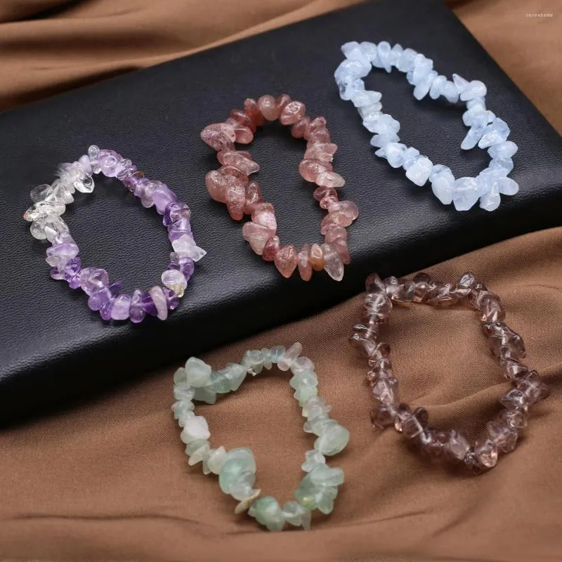 Strand Naturel Irrégulier Quartz Fumé Glacé Jade Améthystes Pierre Écrasée Perles Bracelet Exquis Reiki Bijoux Accessoires Cadeau 18 cm