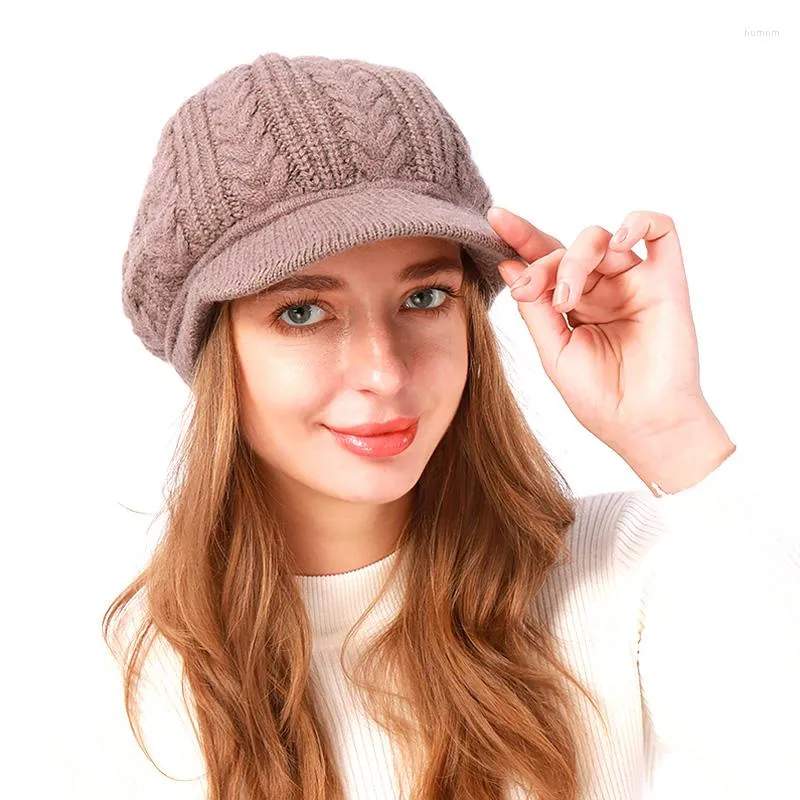 Visiere Frauen Dicke Wolle Baskenmützen Hüte Baseball Kappe Fleece Futter Warm Halten Gestrickt Outdoor Vielseitig Winter Lässige Einfarbig hut