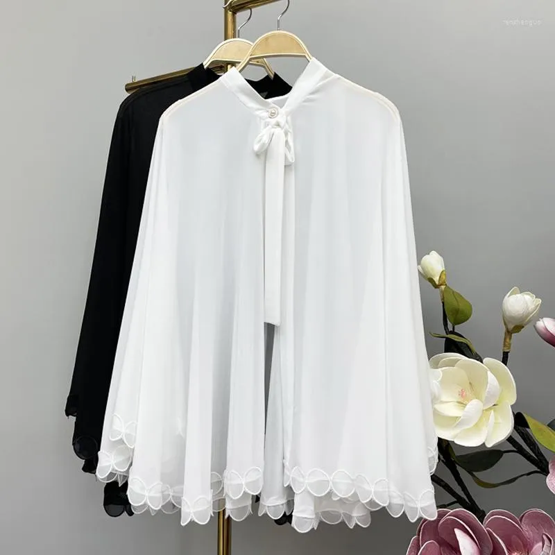 Giacche da donna Mantello con scialle in chiffon bianco Cappotto sottile estivo anti-ultravioletto Abbigliamento corto per protezione solare Ciclismo Bici elettrica Nero