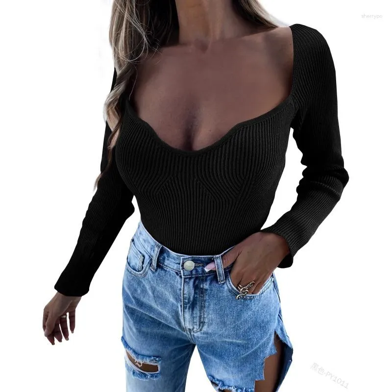 T-shirt da donna elegante moda Y2K INS manica lunga scollo a V slim fit T-shirt elasticizzata streetwear donna corsetto sexy top