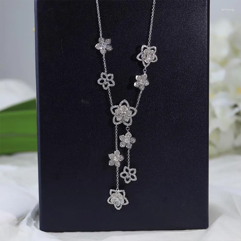 Correntes pura 925 prata esterlina tendência jóias senhoras dia doce flor de cerejeira flor franja lindo colar