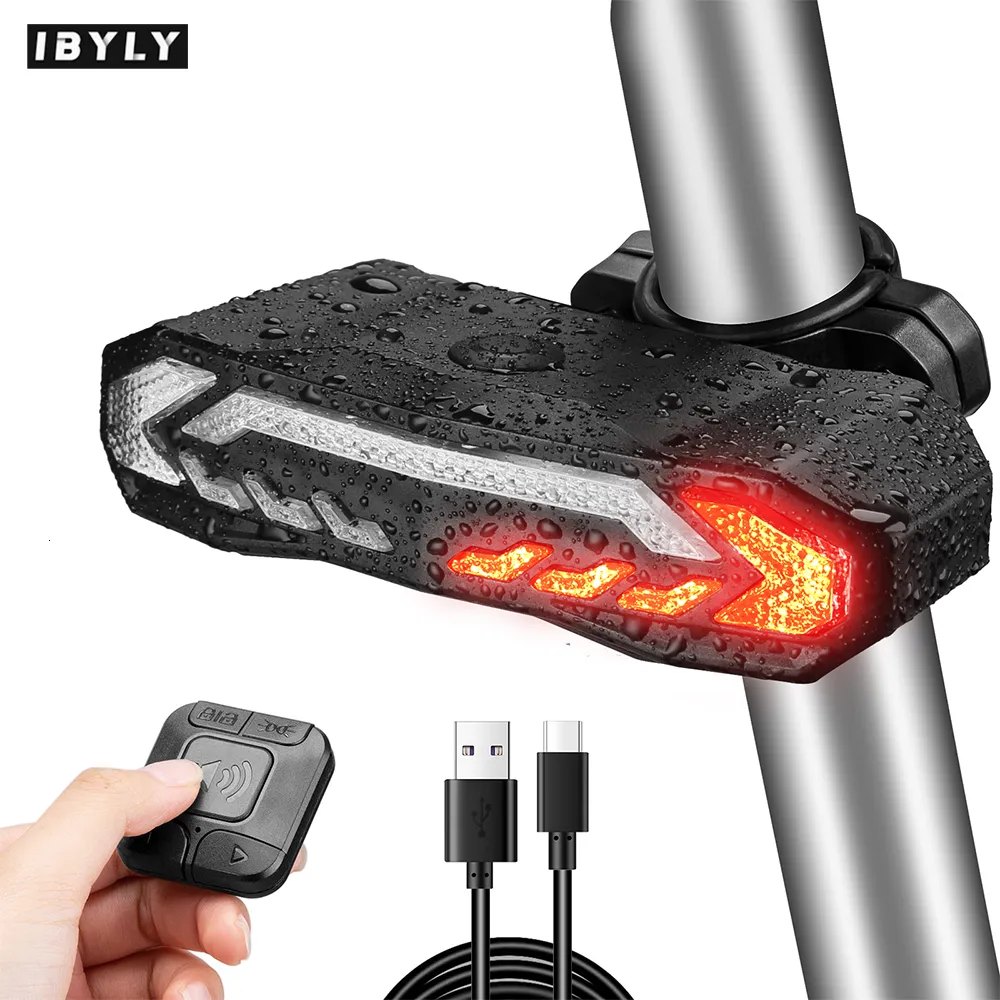 Luces de bicicleta IBYLY Freno Luz trasera Luz de giro Control remoto inalámbrico Lámpara de giro LED Impermeable Alarma de bicicleta Antirrobo Trasero 230907