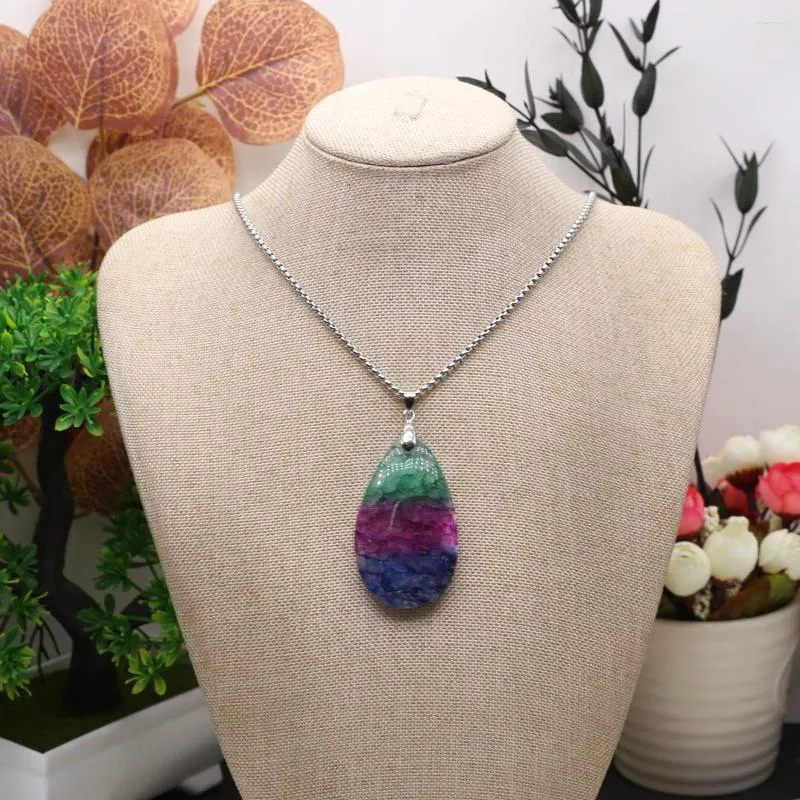 Pendant Necklaces Natural Semiprecious Stone Colorful Gradient Droplet Shape Necklace Charm Jewelry Accessories Gift