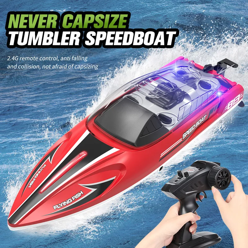 ElectricRC -båtar 25 kmh 24g Highspeed Remote Controlled Racing Speed ​​Boat HJ813 High Speed ​​Waterproof RC Boat Children Model Toys 230906