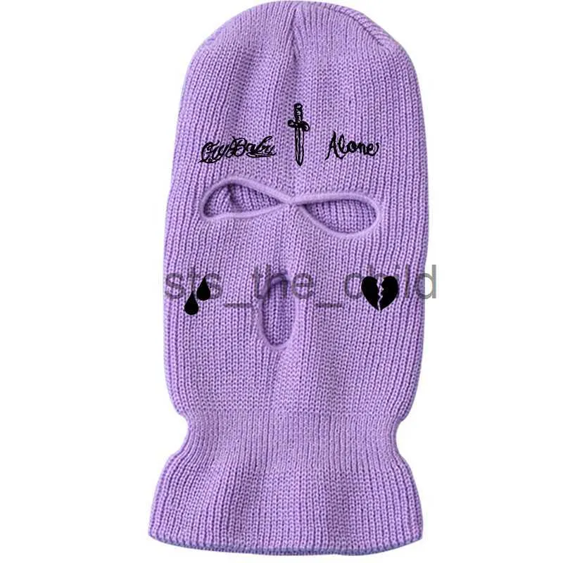 Beanie/Skull Caps New Men and Women 3-Hole Knit Hat Ski Mask Winter Warm Full Face Cover Tactical Balaclava Hats Party Funny Embroidery Helmets x0907