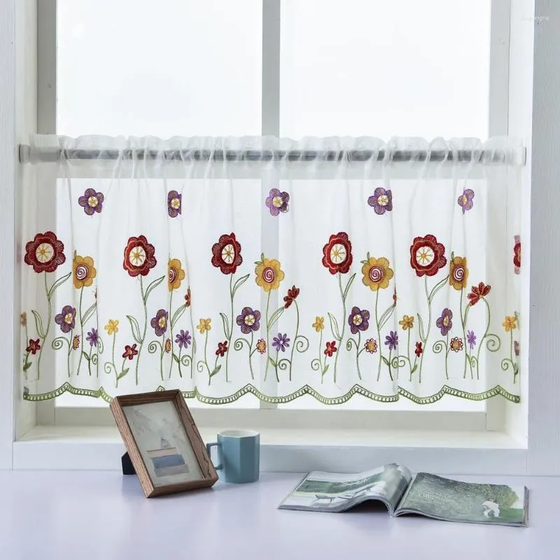 Curtain 1 Sheet Short Fashion Wear-resistant Window Sheer Decorative Flower Embroidered For El