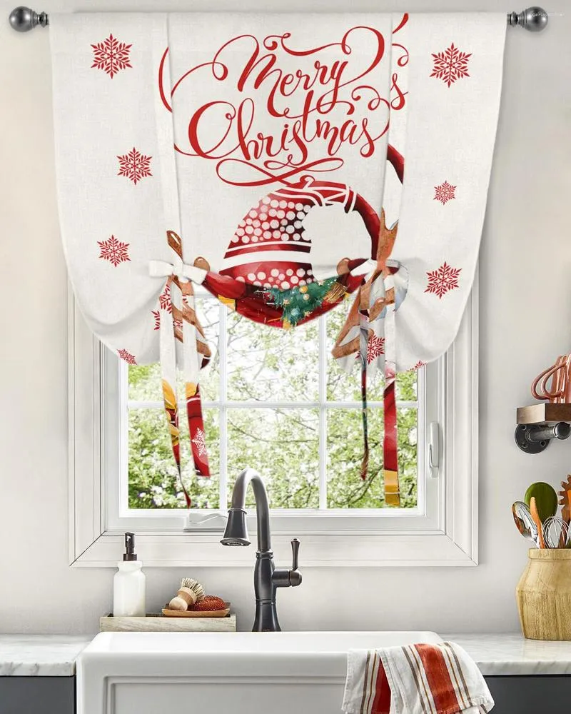 Perde Noel Kar Tanesi Gnome Penceresi Oturma Odası Ev Dekor Bantları Drapes Mutfak Kravat Kısa Perdeler